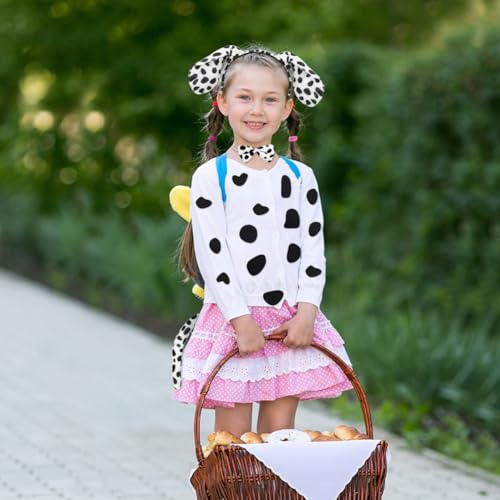 ACWOO Tierkostüm Zubehör, 4 Tlg Kopfbedeckung mit Hundeohren, Hund-Cosplay-Set, Karneval Kostüm, Fliege, Schwanz,Tattoo-Aufkleber, Kinder Kostüm für Karneval, Halloween, Geburtstag, Weihnachten