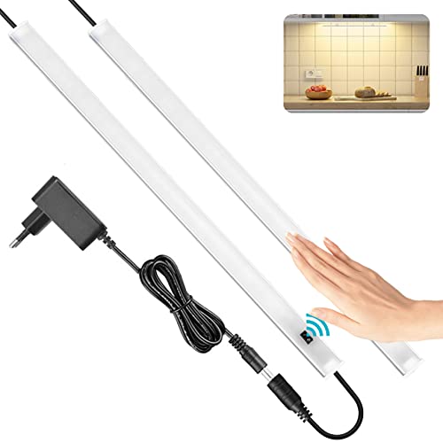 SOAIY 2pzx40cm Luce sottopensile cucina con sensore movimento a mano Lampada sottopensile Luminosità regolabile Funzione di memoria Facile da installare per Cucina,Armadio, luce calda 3000K