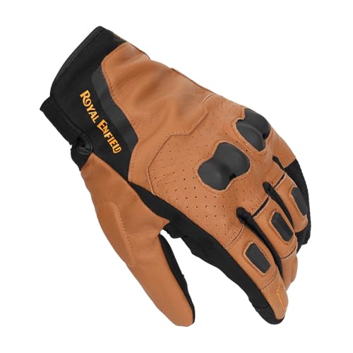 Image of Royal Enfield PHOENIX GLOVES | Leather & Microsuede Hybrid | TPR Knuckle Protection | Perforated Ventilation | Touchscreen Ready | Reinforced Palm Grip | Neoprene Anti-Chafing Cuff BLACK S