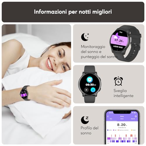 AcclaFit Smartwatch Uomo Donna con Chiamate Bluetooth, Orologio Fitness Rotondo da 1,38" con 147+ Modalità Sportive, Cardiofrequenzimetro, Sonno, IP68 Impermeabile, Compatibile con Android iOS 4 AcclaFit Smartwatch Uomo Donna con Chiamate Bluetooth, Orologio Fitness Rotondo da 1,38" con 147+ Modalità Sportive, Cardiofrequenzimetro, Sonno, IP68 Impermeabile, Compatibile con Android iOS - immagine 4
