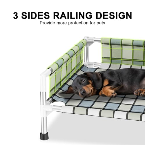 Elevated Raised Outdoor Dog Bed - Cooling Washable Dog Cot with Guardrail, Durable & Breathable Cotton Mesh Pet Hammock Beds with Stainless Steel Pipe Frame for Small Pets (20'' x 20'' x 12'') - Image 3