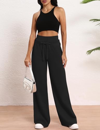 HeSaYep Women's Wide Leg Sweatpants Double Waisted Baggy Sweat Pants with Pockets4