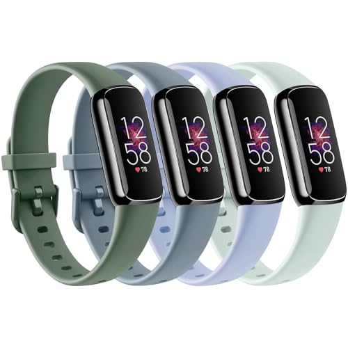 Yisica 4 Pack Sport Straps for Fitbit Luxe Straps Women Men Soft Classic TPU Adjustable Comfortable Replacement Wristbands for Fitbit Luxe