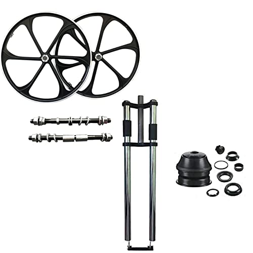 Cdhpower Bicycle Fork 26" And 1 1/8" Headset Combo - Triple Tree Non Suspension Fork W/Double Shoulder With Black-26 Aluminum Mag Wheels #TOP14