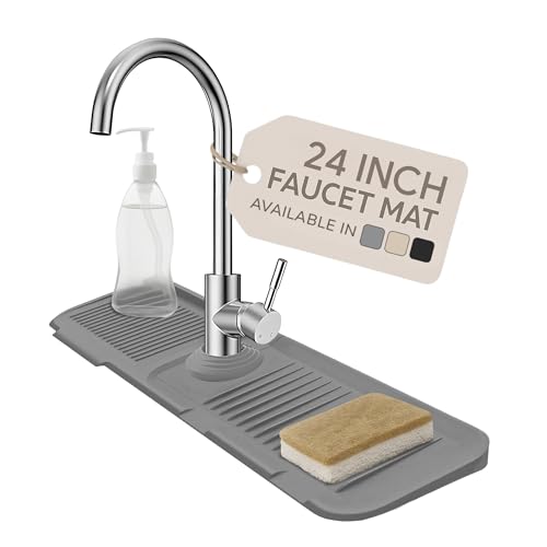 24” Silicone Faucet Mat For Kitchen Sink, Kitchen Sink Splash Guard Behind Faucet, Kitchen Faucet Mat For Kitchen Sink, Kitchen Sink Faucet Mat Splash Guard and Sink Water Splash Guard (Gray)