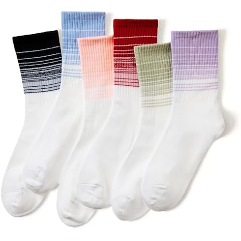 WEVIAS Crew Socks Womens White Thin Cotton Long Socks Lightweight Casual Calf Socks 6 Pairs (6 Pairs Stripe) Cover