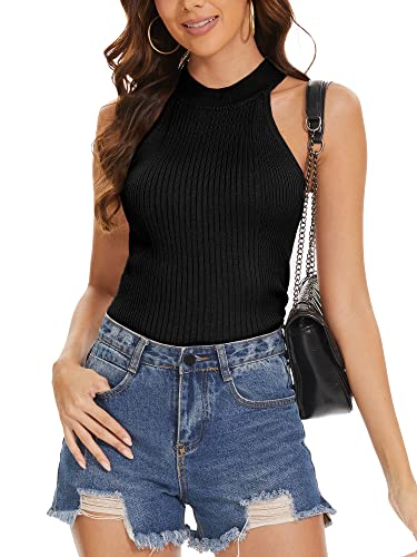 Inkoff Women's Halter Knit Tank Tops Sleeveless Casual Sweater Vest Strench Ribbed Cami Shirts Slim Fit L #TOP4
