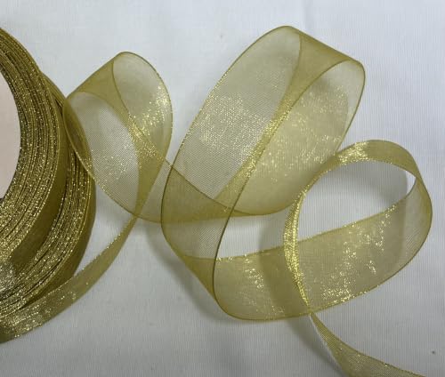 Image of Bells&Whistles Sheer Organza Ribbon | Pack of 2 | Length: 50 Yards Width: 1 inch | Christmas, Festive Decoration. (Yellow Gold)