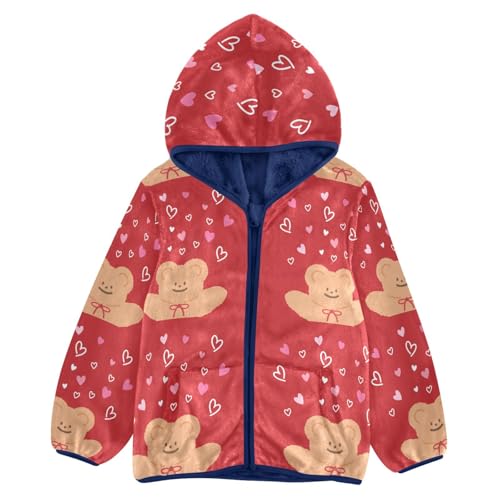 Bear with Heart for Valentine's Day Girls Fleece Jacket Girls Fall Jacket Girls Zip Up Hoodie Girls Sherpa Jacket 2-10T