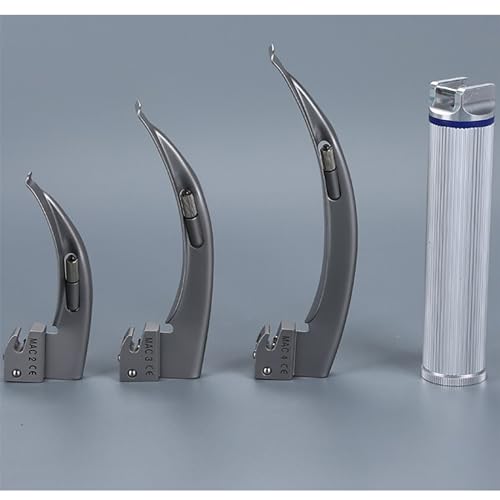 Airway Intubation Set Edelstahl mit 3 gebogenen Klingen, 2 LED Ersatzbirnen und Griff für medizinisches Fachpersonal, Ärzte, Krankenschwestern