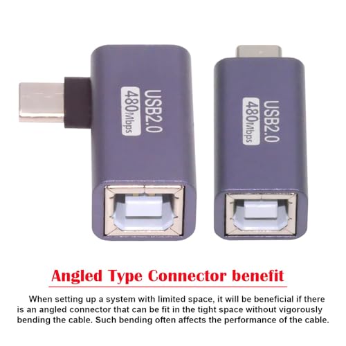 Adaptador USB 2.0 Tipo B hembra a Tipo C macho ángulo y recto, 2 pcs miniatura 6
