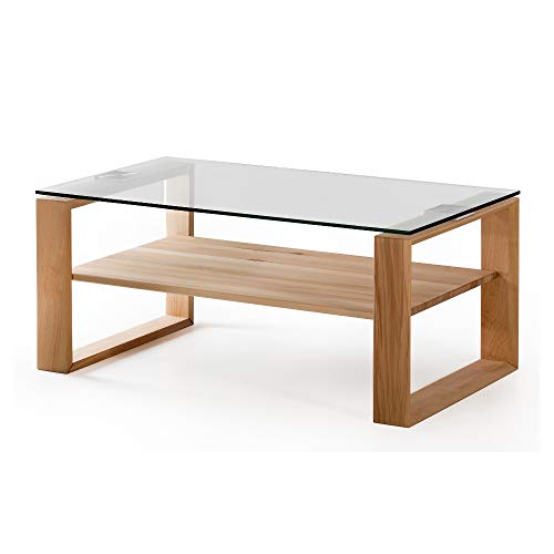 Marque Amazon - Alkove - Hayes - Table basse moderne en bois massif avec plateau en verre, C-ur de hêtre
