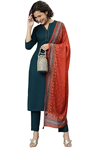 Image of Janasya Women's Rayon Kurta With Pant and Dupatta