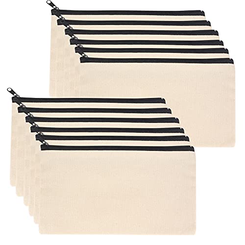 12 Stück DIY Blanko Stoffbeutel, Reise Kulturbeutel, Kosmetiktaschen mit Reißverschluss, Makeup Tasche, Brautjungfern Geschenk Mäppchen, Federmäppchen Klein für Reisen - 21 x 12 cm