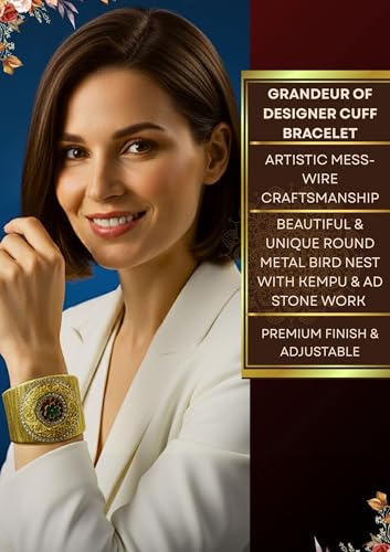 Image of Mansiyaorange CZ AD Stone Gold-Plated Fancy Floral Cuff Bangle Bracelet