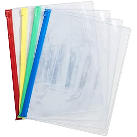 GROSSē 3 Pack of A4 Size Zip Seal Document Waterproof Wallets Clear Transparent Bags Plastic Envelopes Poly Zip Envelopes Files Zipper Folders, for School Office Travel Storage Supplies and Occasions Cover