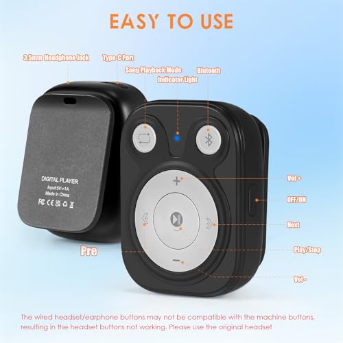 64GB Clip MP3 Player with Bluetooth 5.3: 15 Hrs Battery Mini Music Player, Earphones Included, 1000+ Songs Storage, No Phone Needed, Portable MP3 Players for Kids, Sports, Reading, Learning, Meetings - Thumbnail 4