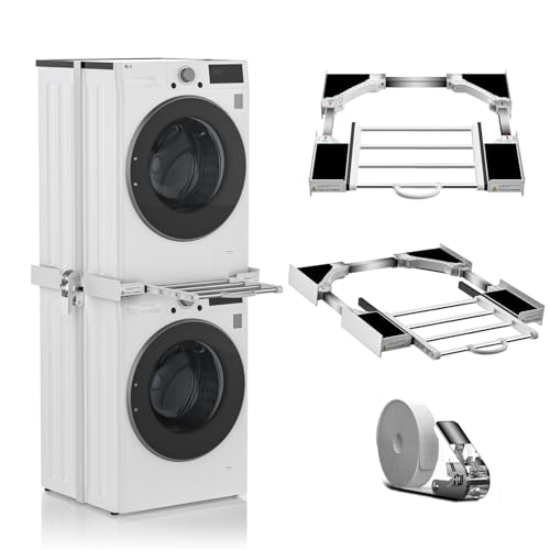 Kit Union Lavadora Secadora,Soporte Lavadora Secadora Ajustable con Tendedero de Ropa Retráctil,Kit Apilado Universal con Cuerda de Trinquete,Tamaño Ajustable 54-73cm