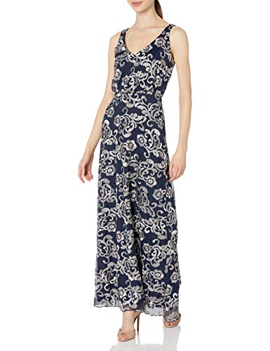 Robe longue en V brodée pour vos soirées d'été en bleu 42