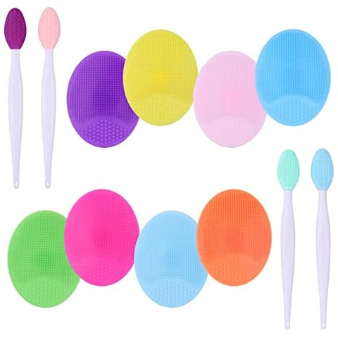 OBSGUMU 8 Pcs Facial Cleansing Brush,Manual Silicone Face Scrubber,Face Exfoliating and Facial Pore Cleansing For Face Massage and 4 pcs Lip Scrub Brush for Lip Skin Smoothing Cleaning Cover