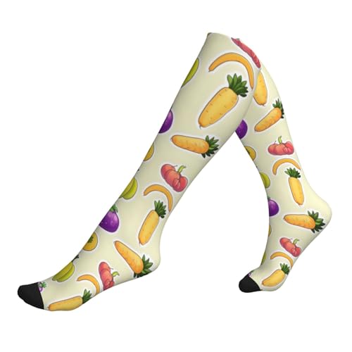Cartoon Vegetable Fruits Print Compression Socks for Women and Men,15-20 mmHg is Best Support for Athletic sports