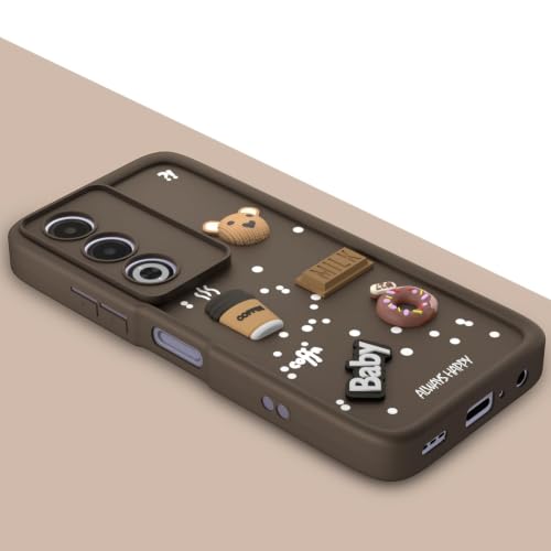 Image of Bintage Cute Fun Ball | Taddy Cartoon 3D Smiley Coffee Cup | Milk Donut | Full Camera Protection Back Cover Compatible for Oppo CPH2665 / Oppo A3 PRO 5G - Brown