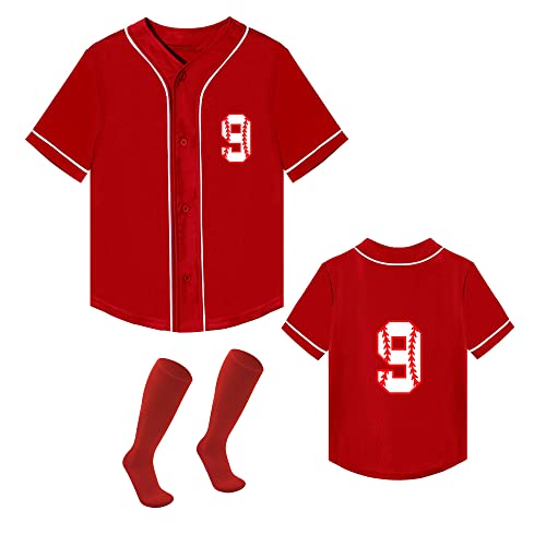 9 Years Birthday Baseball Shirt - Boys and Girls - 108 Months - 9th Birthday T-Shirt Gift - Red - Size 8T