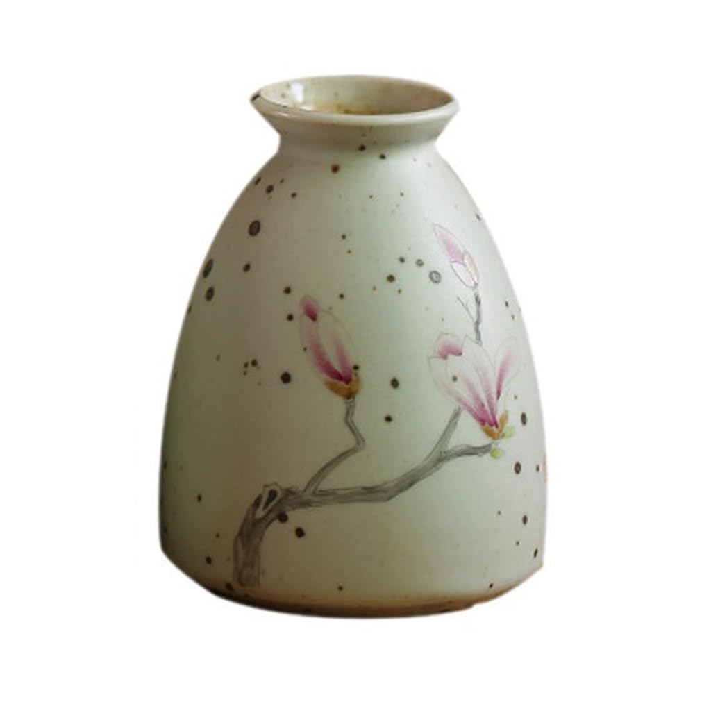 SnamicE Floor vase for Flowers Retro Ceramics Hand-Painted Red Magnolia Vase Chinese Style Flower Arrangement Tabletop Vase Creative Unique Flower Vase,