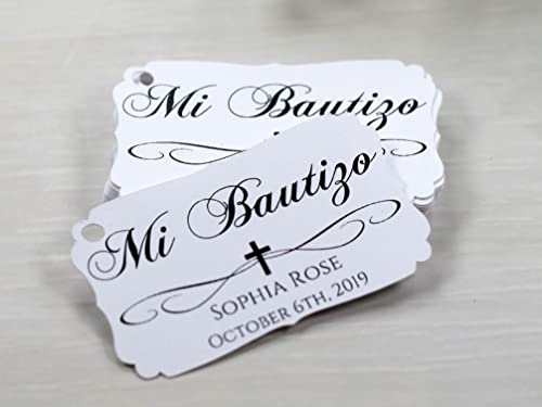 Personalized Mi Bautizo Favor Tags (Set of 12) (White)