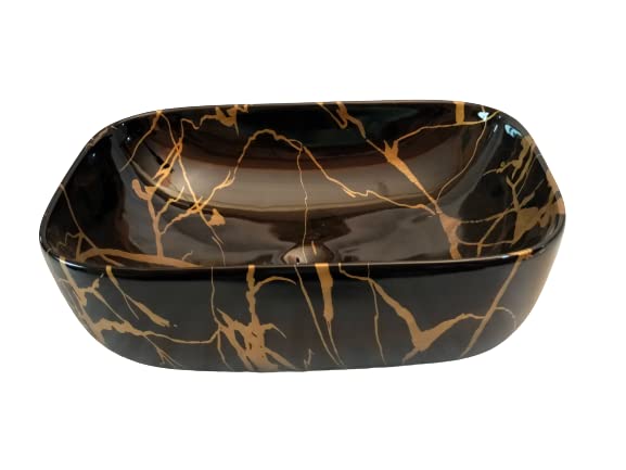 BheruArt Wash Basin Counter top, Tabletop Ceramic Bathroom Sink/Basin (45 x 32 x 15 CM) Black Marble Finish (B09YYMW6ZN) Amazon Price History, Amazon Price Tracker