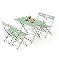 MELLCOM 5-Piece Foldable Patio Dining Set with Rectangular Table and Chairs, Weather-Resistant Iron Outdoor Dining Set for 4 People, Outdoor Table and Chairs for Patio, Yard, Indoor, Green