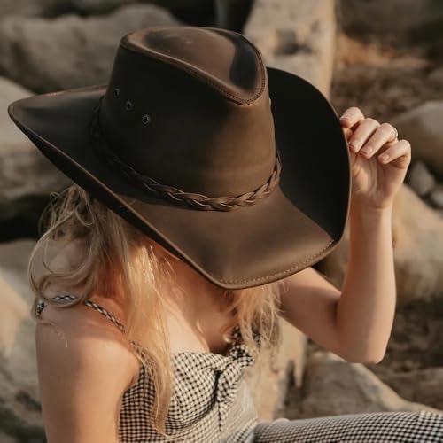 American Hat Makers Hollywood Outback Hat | Oiled Leather Cowboy Hat | Durable, Breathable & Stylish Sun Protection - Image 8