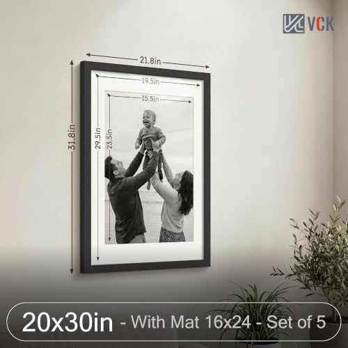 Image of VCK 20x30 Poster Frame 5 Pack, Black Wood, 16x24 Mat, for Gallery Wall