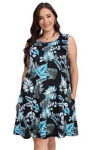 Image of elescat Plus Size Summer Dresses for Women Sleeveless Pockets Beach Tshirt Tank Sundress 2026