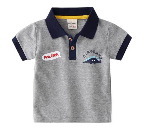 Irsutey Boy Baby Toddler Short Sleeve Polo T-Shirt Striped Cartoon Print Lapel Cute Comfy Cotton Button V Neck Shirts