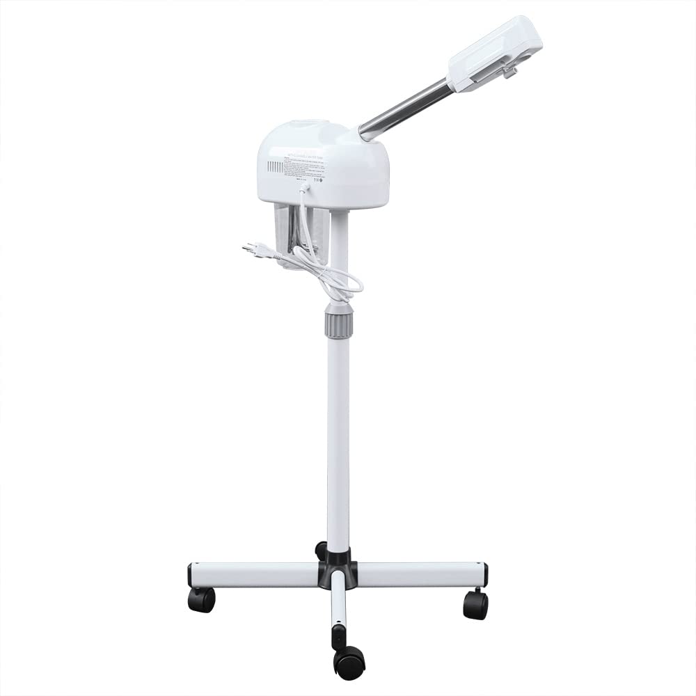 Professional Stand Facial Steamer Machine with Hot Mist and 360° Rotatable Nozzle, Facial Steamers Home Facial Spa, Steamer Esthetician for Salon, Spa, White