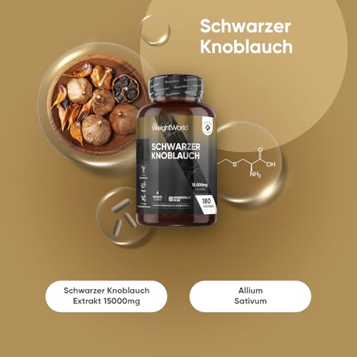 Schwarzer Knoblauch 100:1-15000mg pro Kapsel - Mit Allicin & S-Allylcystein - 180 vegane Kapseln - 6 Monate Vorrat - Für Erwachsene - Von WeightWorld – Bild 3