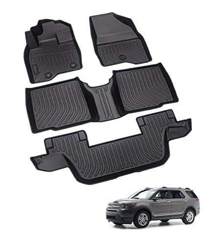 Landrol Car Floor Mats Replacement for Ford Explorer 7 Seat 2015-2022 Protection Liners Custom Fit Waterproof Durable Odorless Carpet All Weather