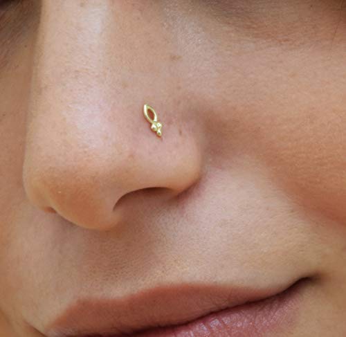 Unique Nose Stud 14k Gold Small Tiny Nose Screw Ring Piercing Indian Style Fits Tragus Cartilage Helix Earring 20g Handmade Jewelry