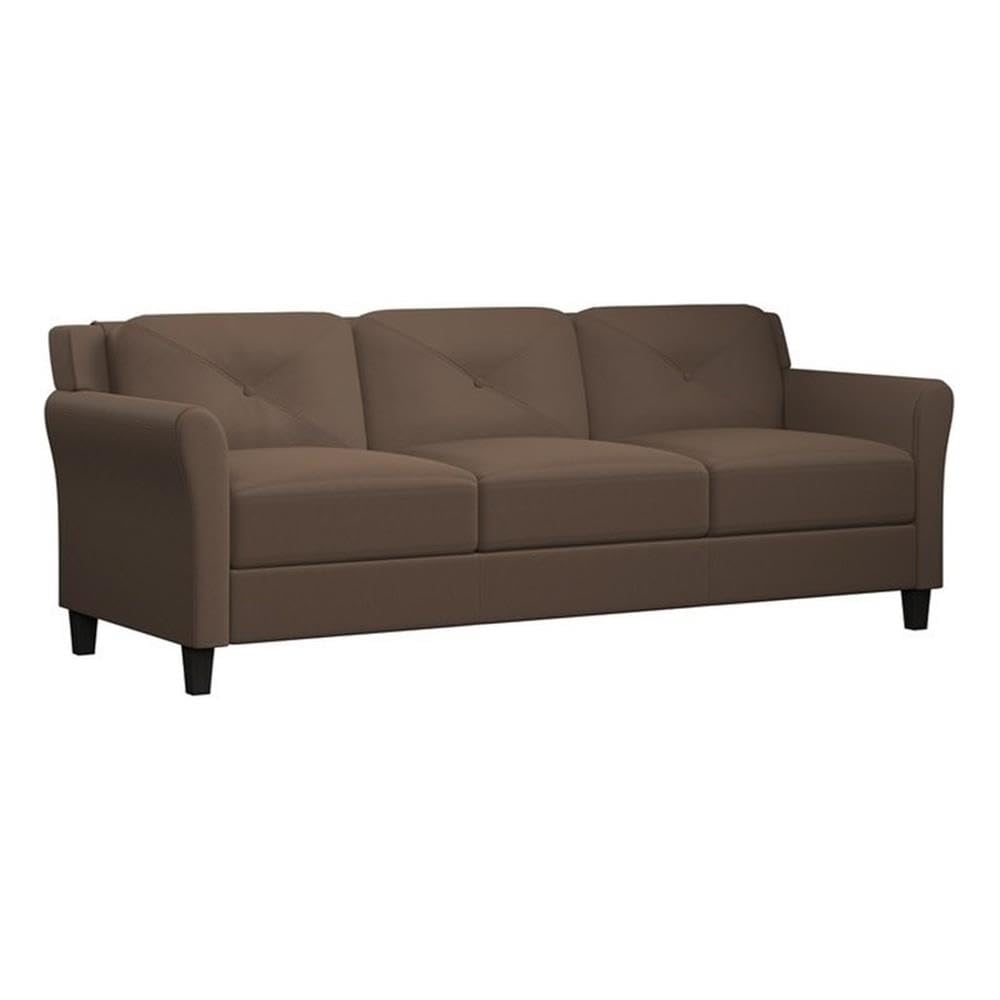 BOWERY HILL Transitional 80.3" W Solid Hardwood Frame Sofa in Brown Polyester Microfiber with Tufted Back Cushions