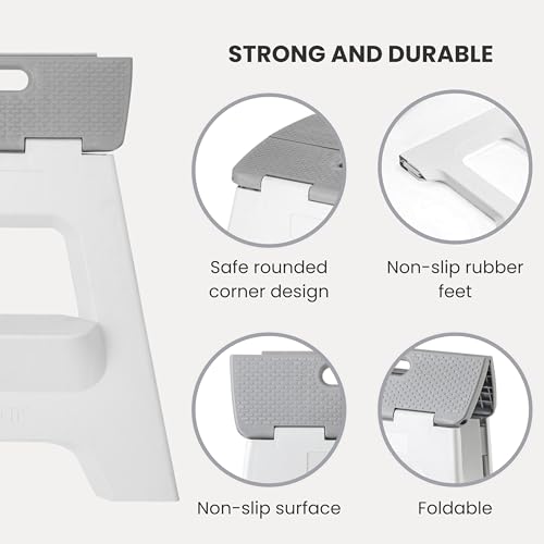 Image of Vigar Compact Folding Step Stool, Gray, 16 Inch 2 Step Foldable | Foldable, Lightweight Portable Design, Carry Handle, Non Slip Surface, Space-Saving Body, Supports up to 330 lb