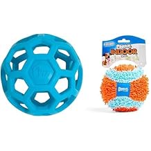 JW Pet HOL-ee Roller 3-Inch Small Rubber Ball & Chuckit! 4.75-Inch Indoor Fetch Ball Dog Toy Bundle