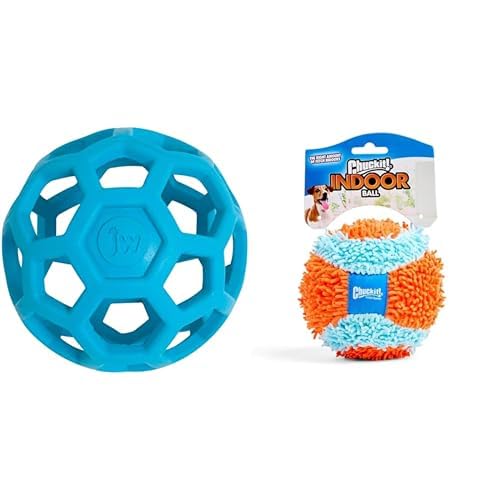 JW Pet HOL-ee Roller 3-Inch Small Rubber Ball Chuckit 4 75-Inch Indoor Fetch Ball Dog Toy Bundle