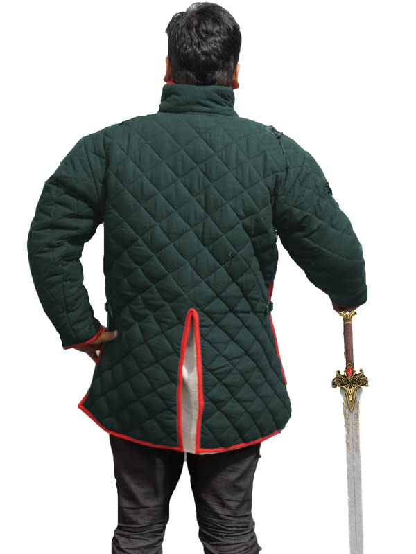 THE MEDIEVALS Rennaissance Costumes Padded Armor Dress for Cosplay Quilted Gambeson Green
