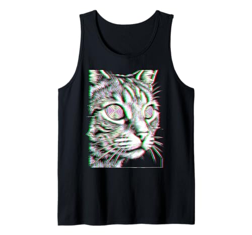 Glitch Cat Rave Party EDM Techno House Music Tank Top