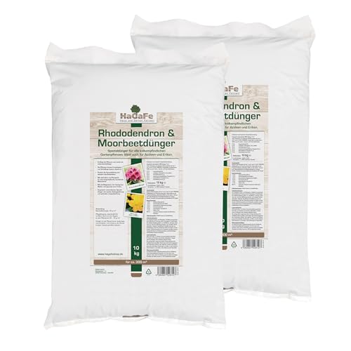 HaGaFe Rhododendron & Moorbeetdünger Azaleendünger Organisch Mineralischer Spezialdünger Für Alle Moorbeetpflanzen, 20kg (2x10kg)