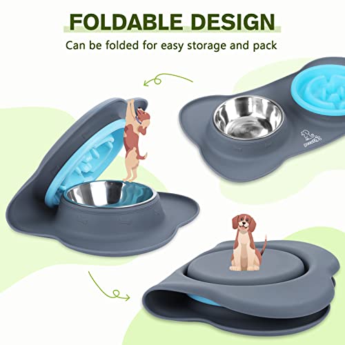 Pecute Slow Feeder Dog Bowls To Slow Down Eating, Dog Bowl Slow Feeder With No-Spill Non-Skid Silicone Mat, Food-Grade Safe Dog Food Bowls Slow Feeder, Stainless Steel Dog Water Bowl For Dogs Cats #TOP4