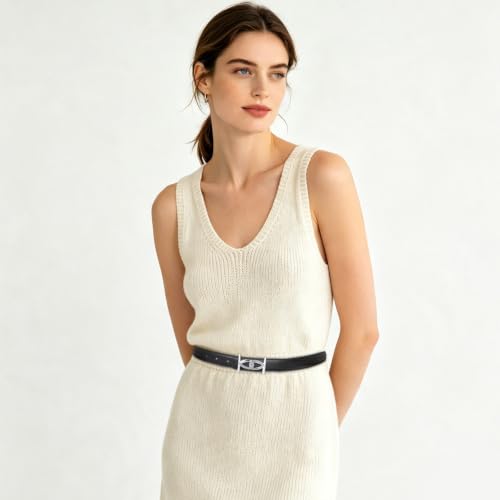 Image of Women's Leather Belt with Buckle - Ideal for Dresses, Jeans, and Coats