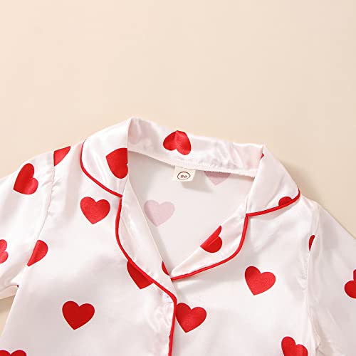 FIOMVA Kids Toddler Girl Valentine's Day Pajamas Set Bow Heart Button Down Shirt Top Pants 2Pcs Sleepwear Pjs for Girls4