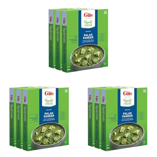 Image of Gits Ready to Eat Palak Paneer, Pure Veg, Heat and Eat Indian Dish, Microwaveable, 855g (Pack of 9 X 285g Each)